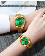Chenxi Premium Gold Plated Couple Watch - Vibrant Emerald Green Dial - W5 - Image 2